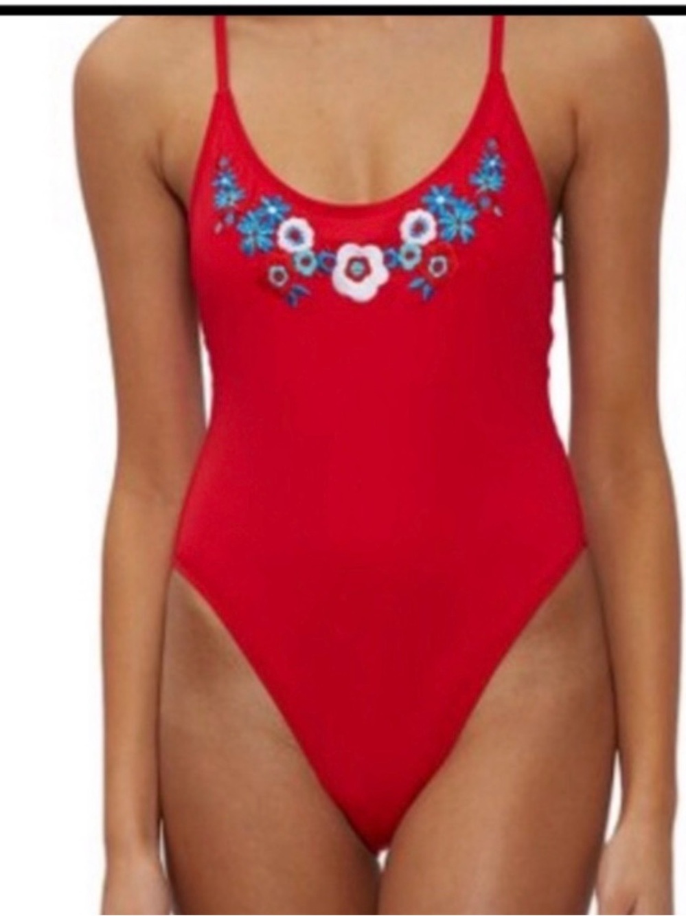JUICY COUTURE BLACK LABEL  Red Floral Embroidered One-Piece Swimsuit